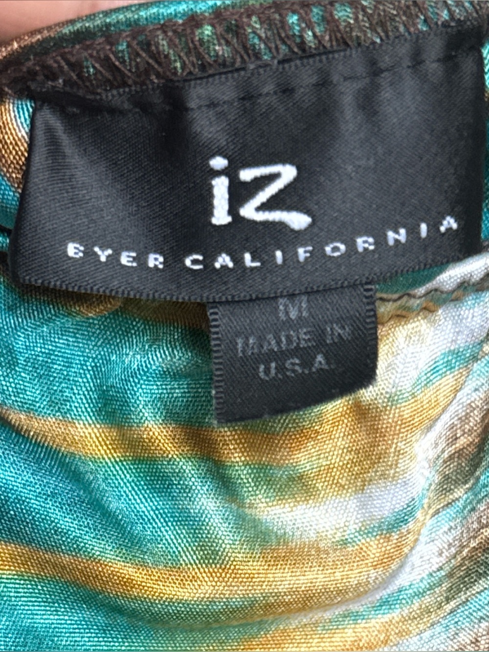 IZ Byer California Striped Tie-Waist Romper – Teal & Gold – Size M
